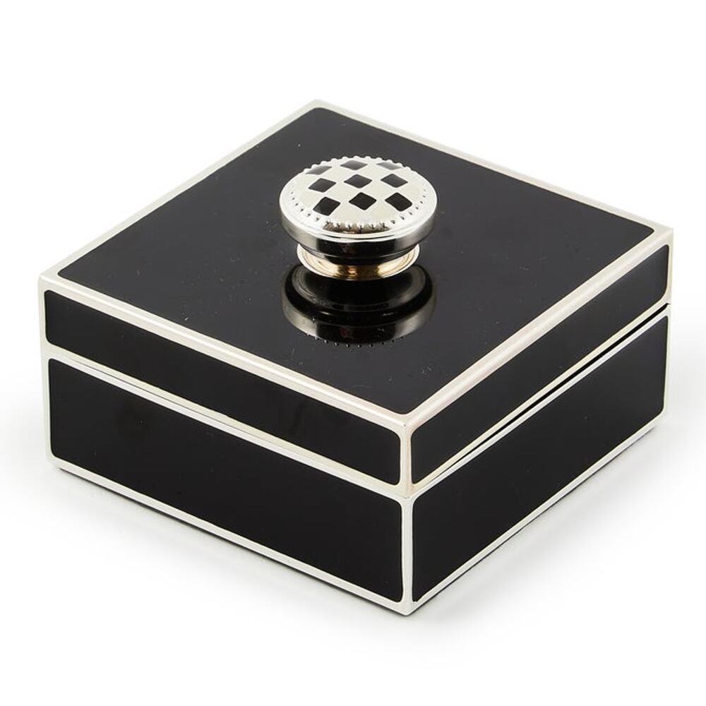 MACKENZIE-CHILDS Black Silver Plated Trinket Box with Check Knob